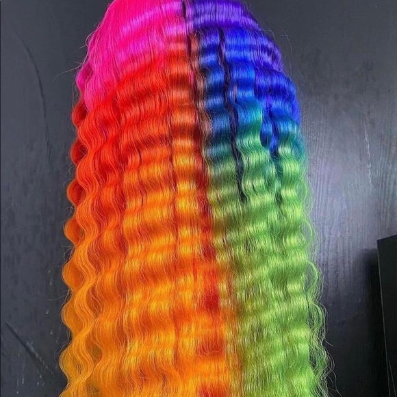 Custom made rainbow 100% Brazilian lace front wig, 24” lace frontal wig - Picture 2 of 2